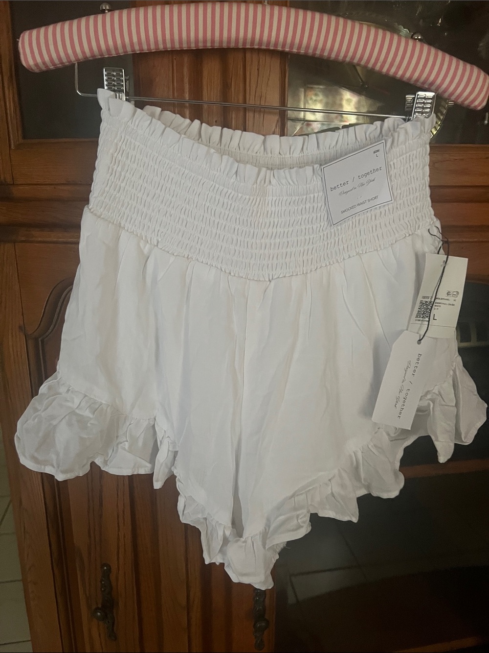Forever 21 White Smocked Ruffle High-Waist Women’s Shorts